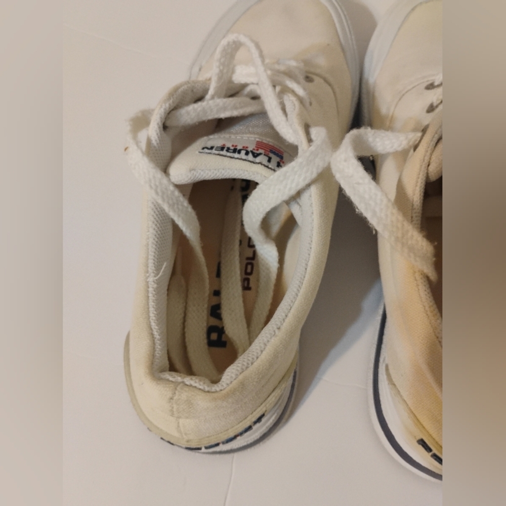 Polo Sport Ralph Lauren Canvas Shoes Size 7 1/2 Cream Spellout Deck Shoes - Picture 9 of 16